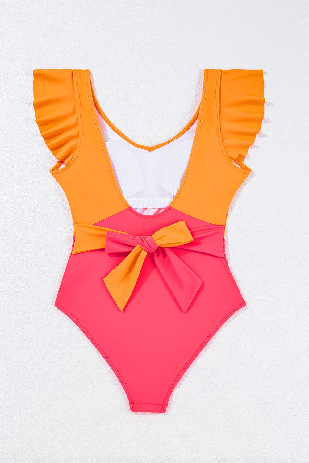 Colorblock Backless One Piece Swimsuit: Vitality Orange / 2XL