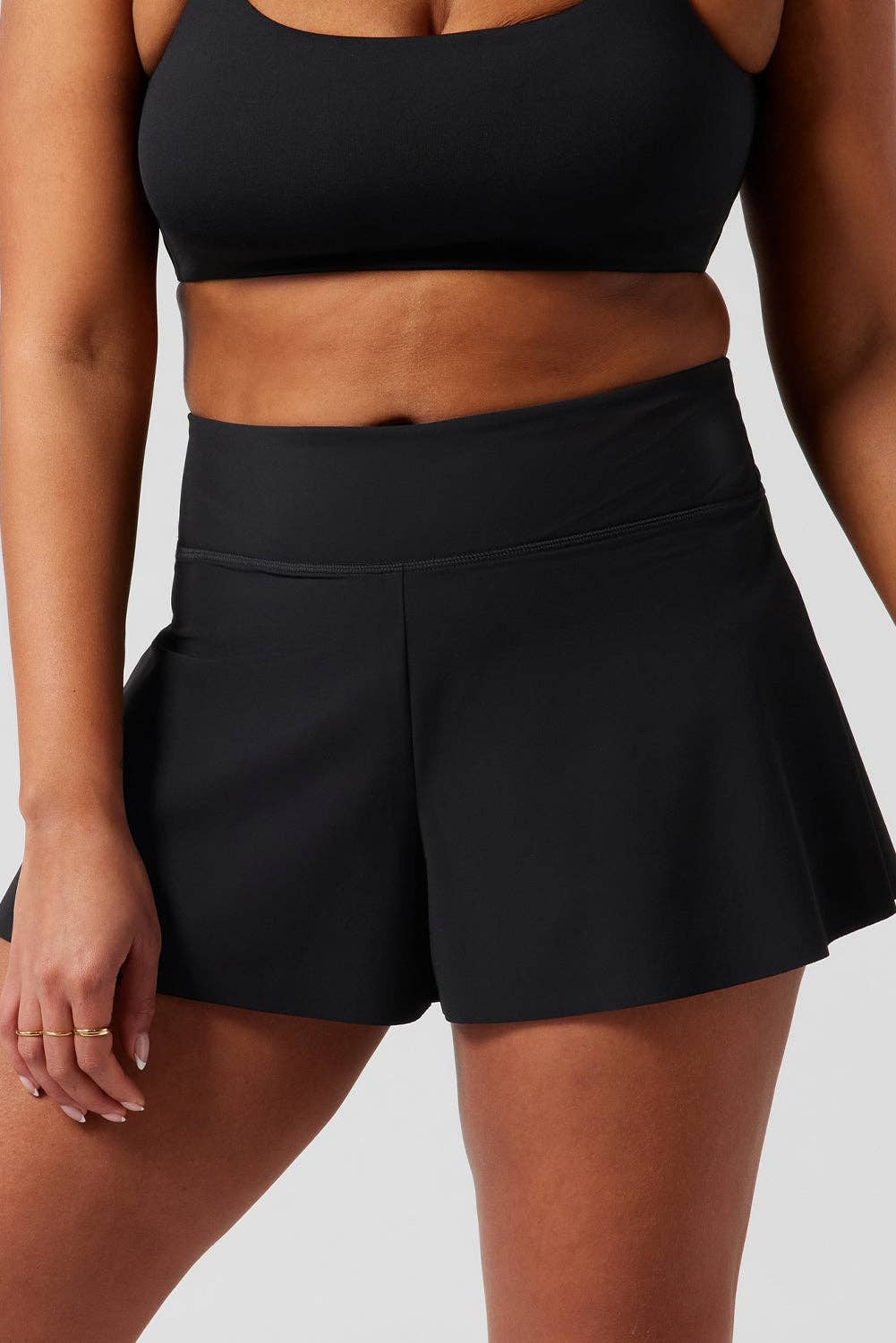 Solid High Waist Swim Bottom: Black / XL