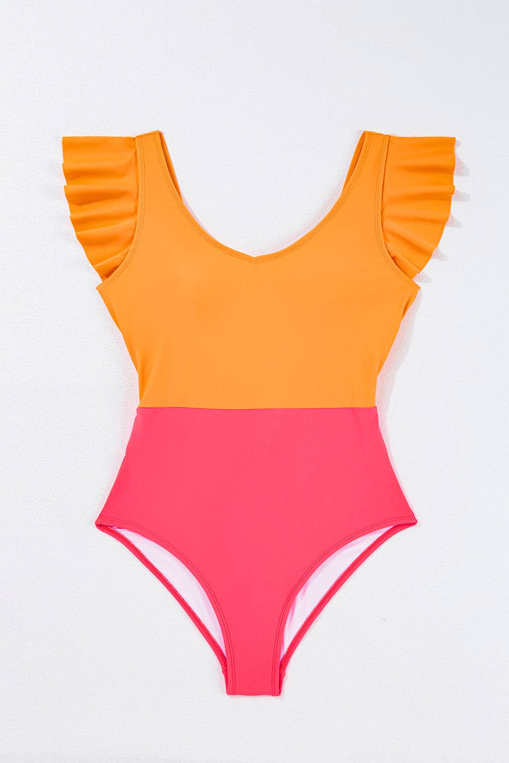 Colorblock Backless One Piece Swimsuit: Vitality Orange / 2XL