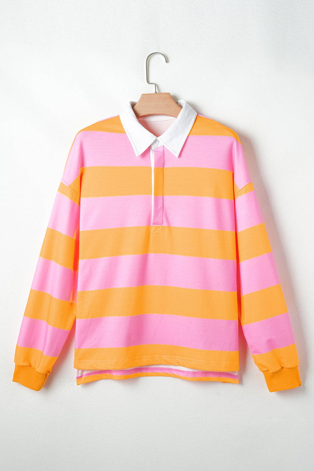 Stripe Colorblock Polo Collar Sweatshirt: Yellow Stripe / XL