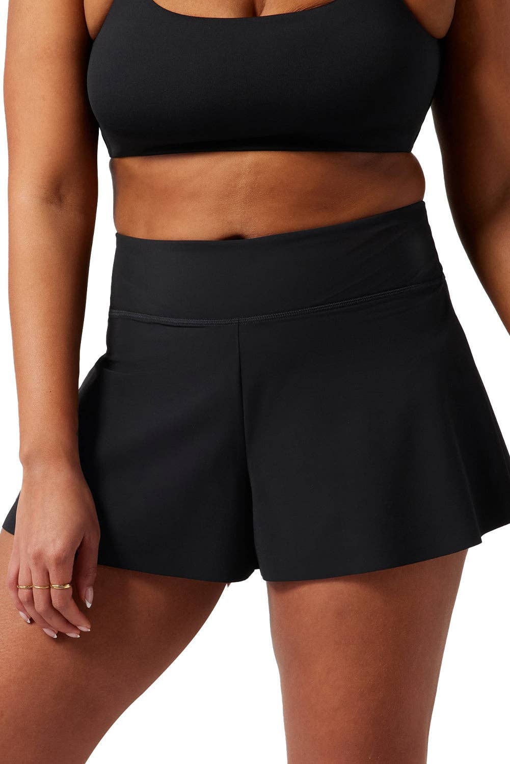 Solid High Waist Swim Bottom: Black / XL