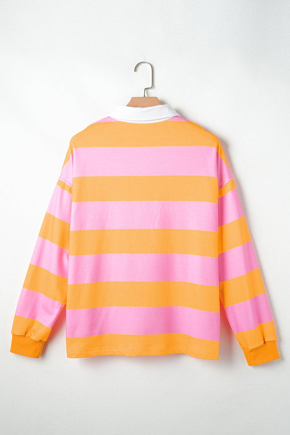 Stripe Colorblock Polo Collar Sweatshirt: Yellow Stripe / XL
