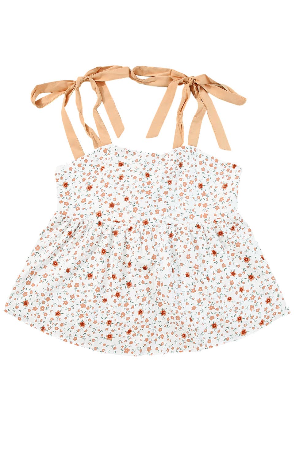 Floral Tied Shoulder Babydoll Top: White / XL