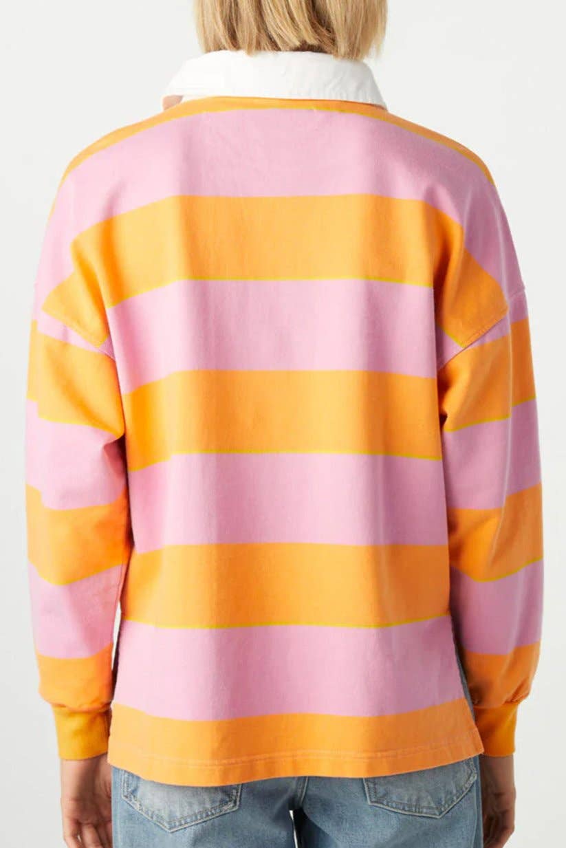 Stripe Colorblock Polo Collar Sweatshirt: Yellow Stripe / XL
