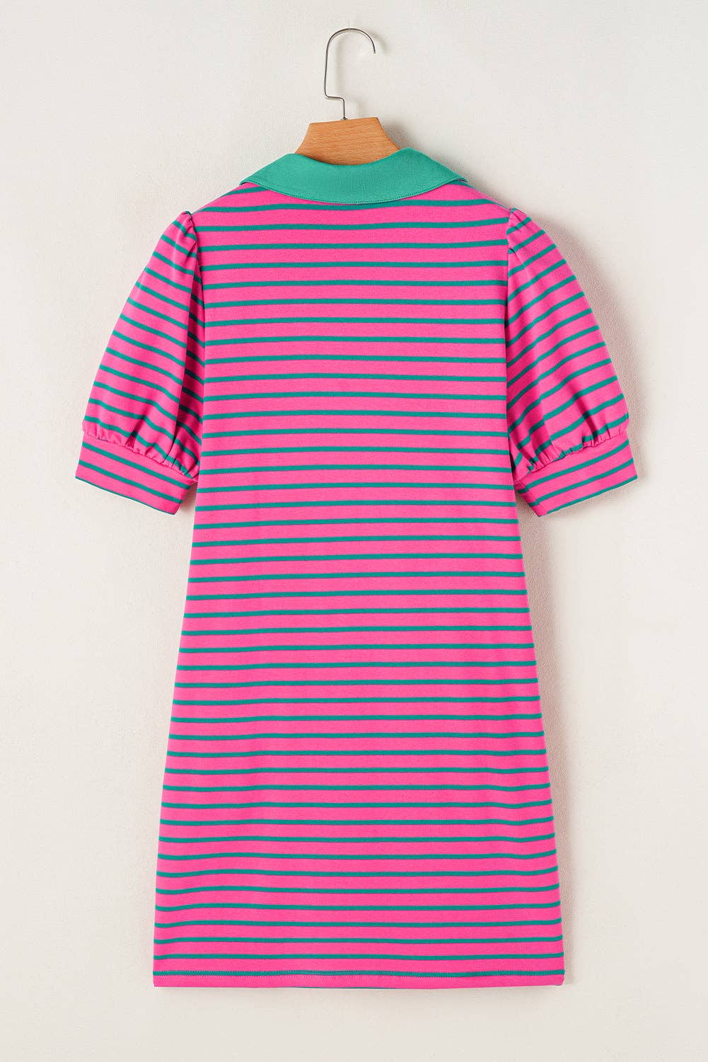 Stripe Collared V-Neck T-Shirt Dress: Pink Stripe / XL